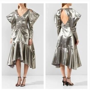 Rejina Pyo Asymmetrical Metallic Silver Dress